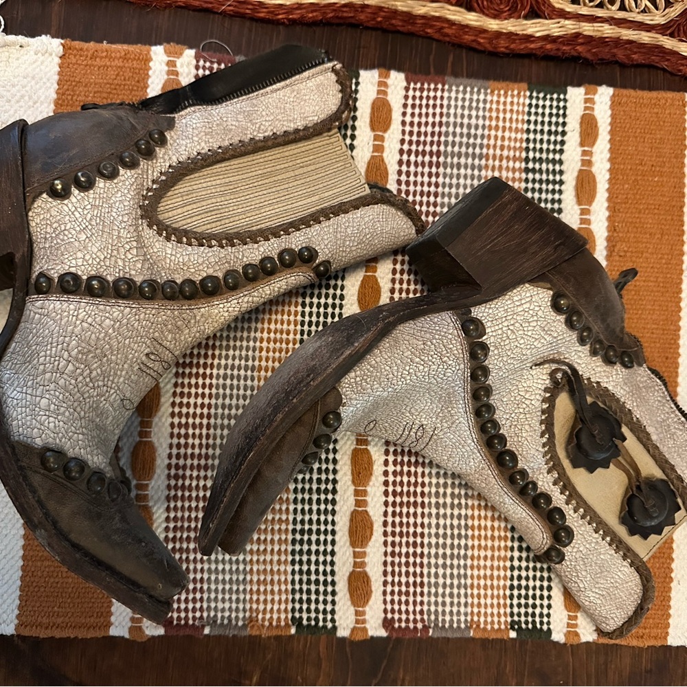 Double D Ranch Cream and Brown Ankle Boots